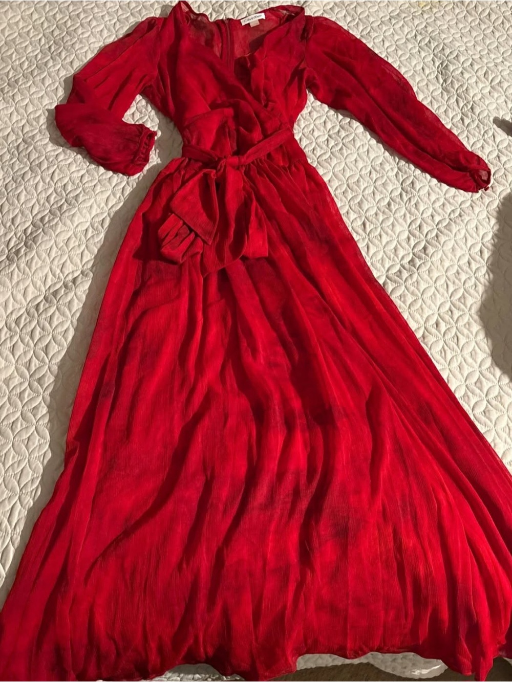 Calvin Klein Red Long Sleeve Maxi Wrap Dress